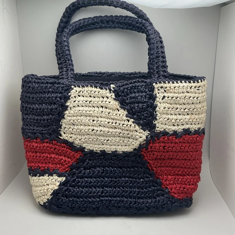 Vintage Boho WALBORG Made by Hand Japan, Patriotic‎ Lined Zip Pocket, Brass Feet
